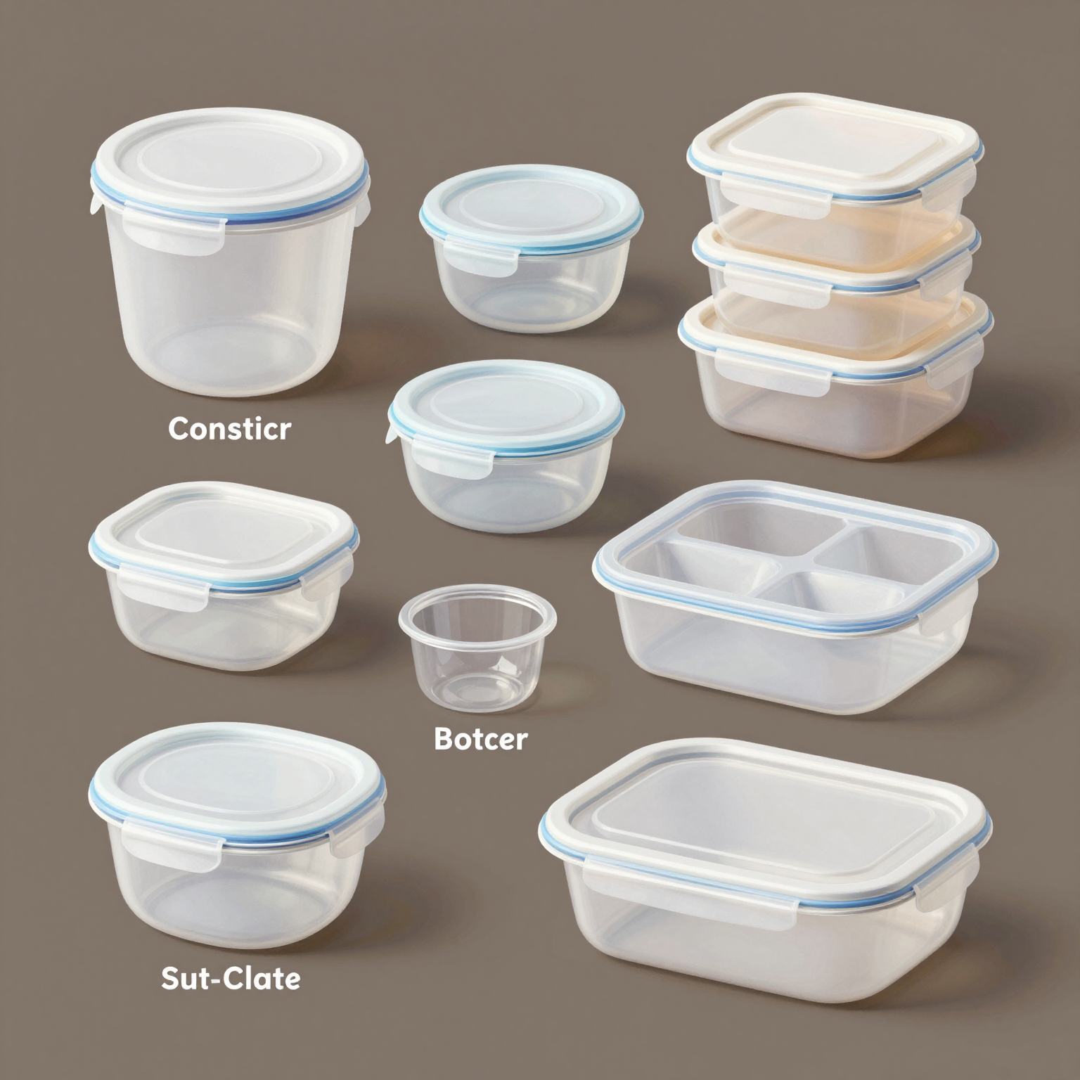 Illustration of various types of plastic food containers
