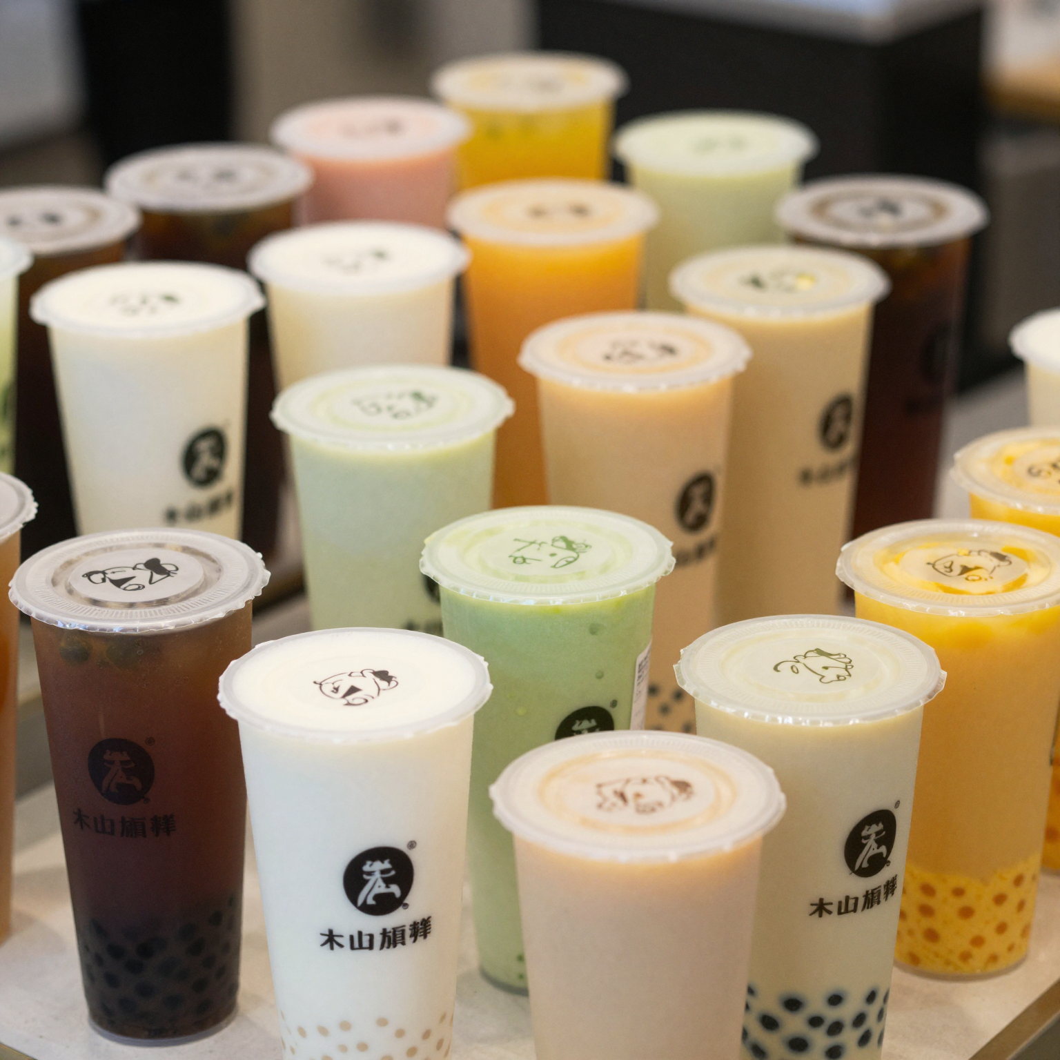 A variety of disposable plastic cups with lids, perfect for bubble tea