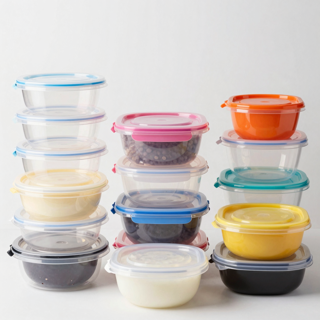 Various styles of plastic food containers suitable for food packaging
