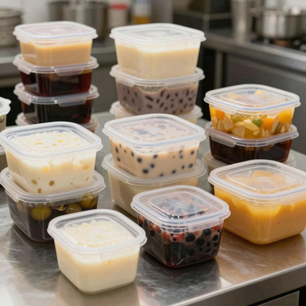 Square plastic containers used in food service