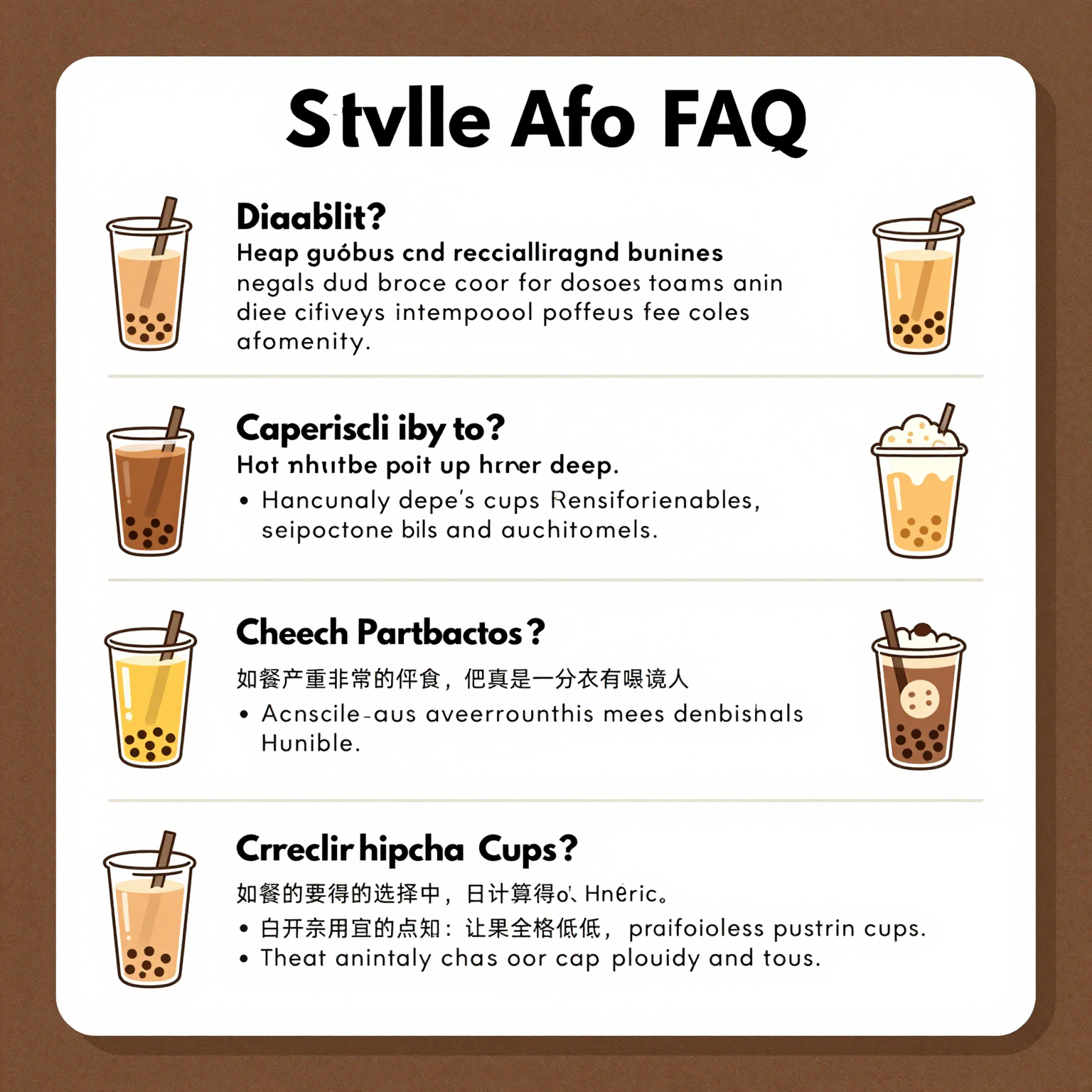 A detailed FAQ section graphic for clear plastic cups.