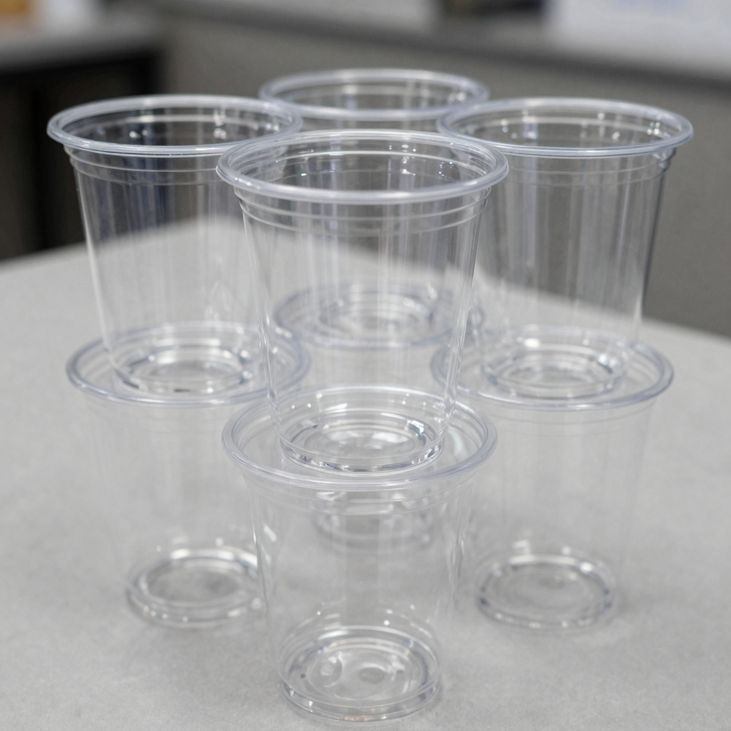 5 oz clear plastic cups stacked together