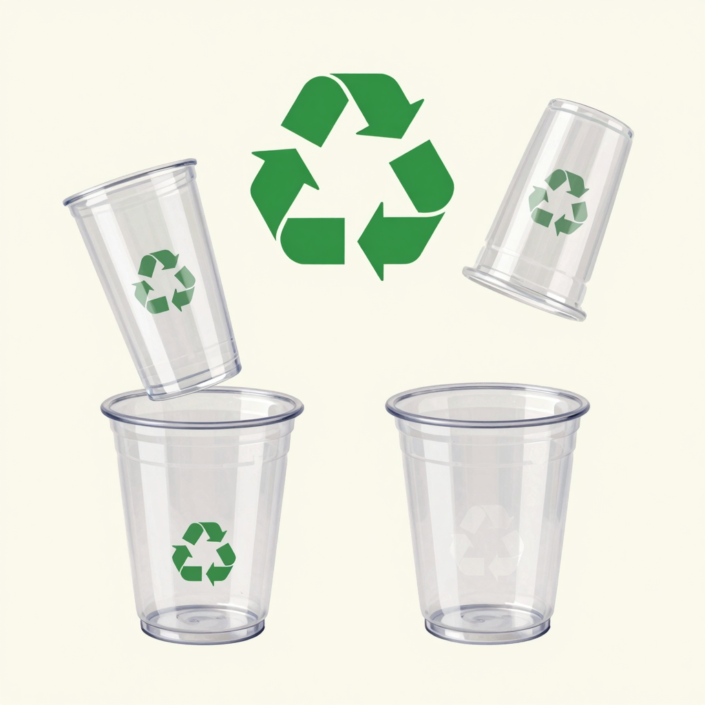 Clear plastic cups being recycled