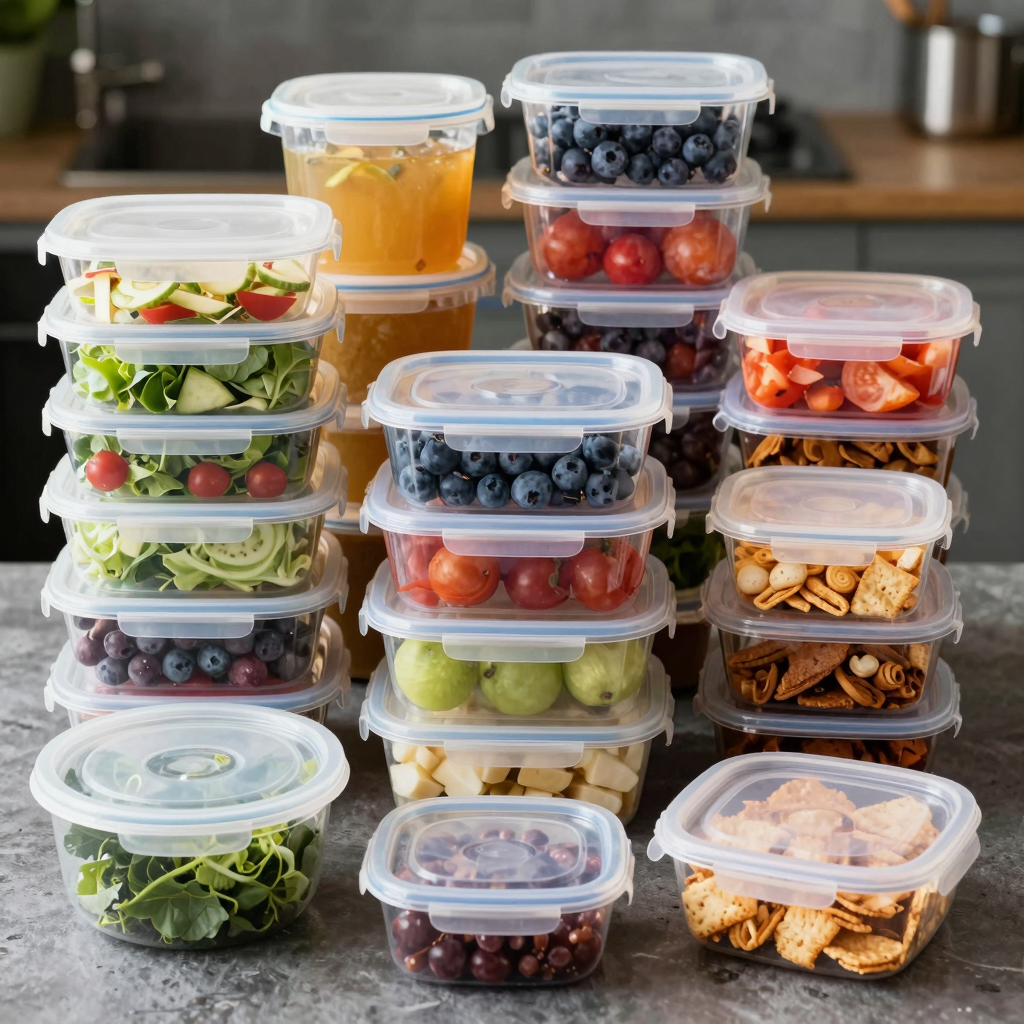 Visual representation of various food network plastic containers
