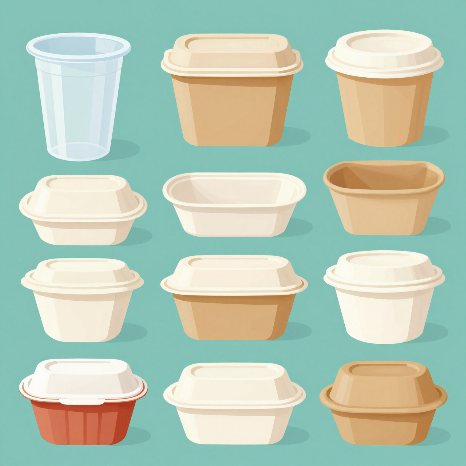 A variety of disposable containers