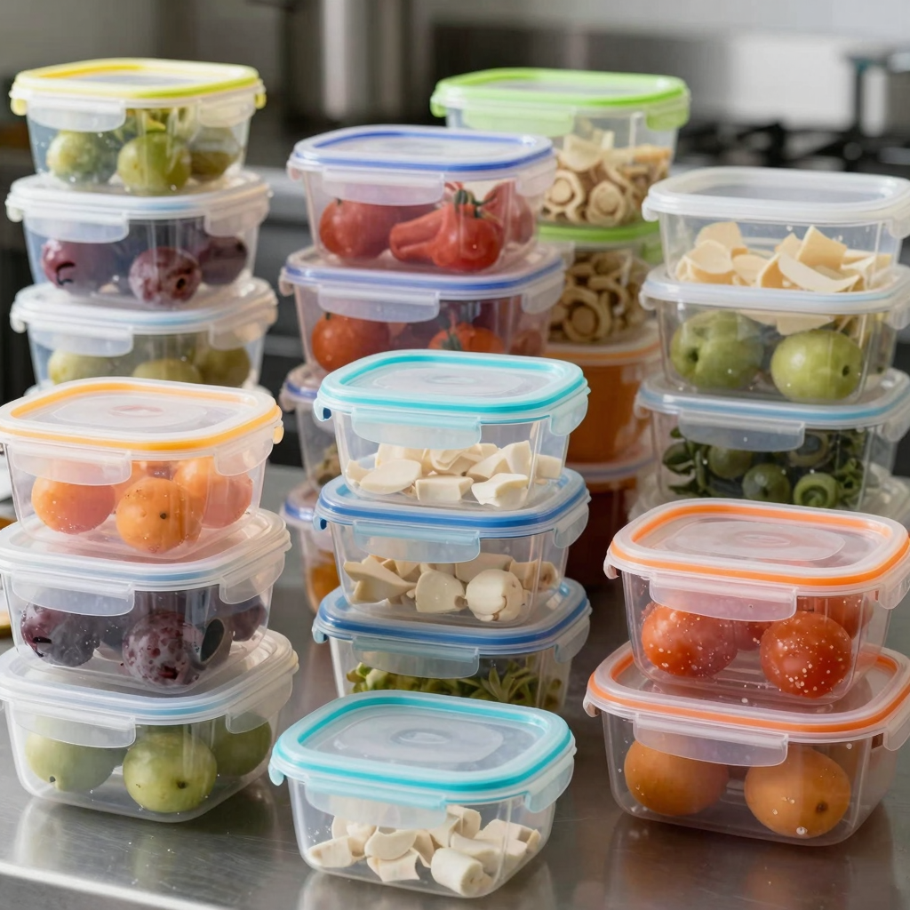 Various plastic containers suited for freezing food