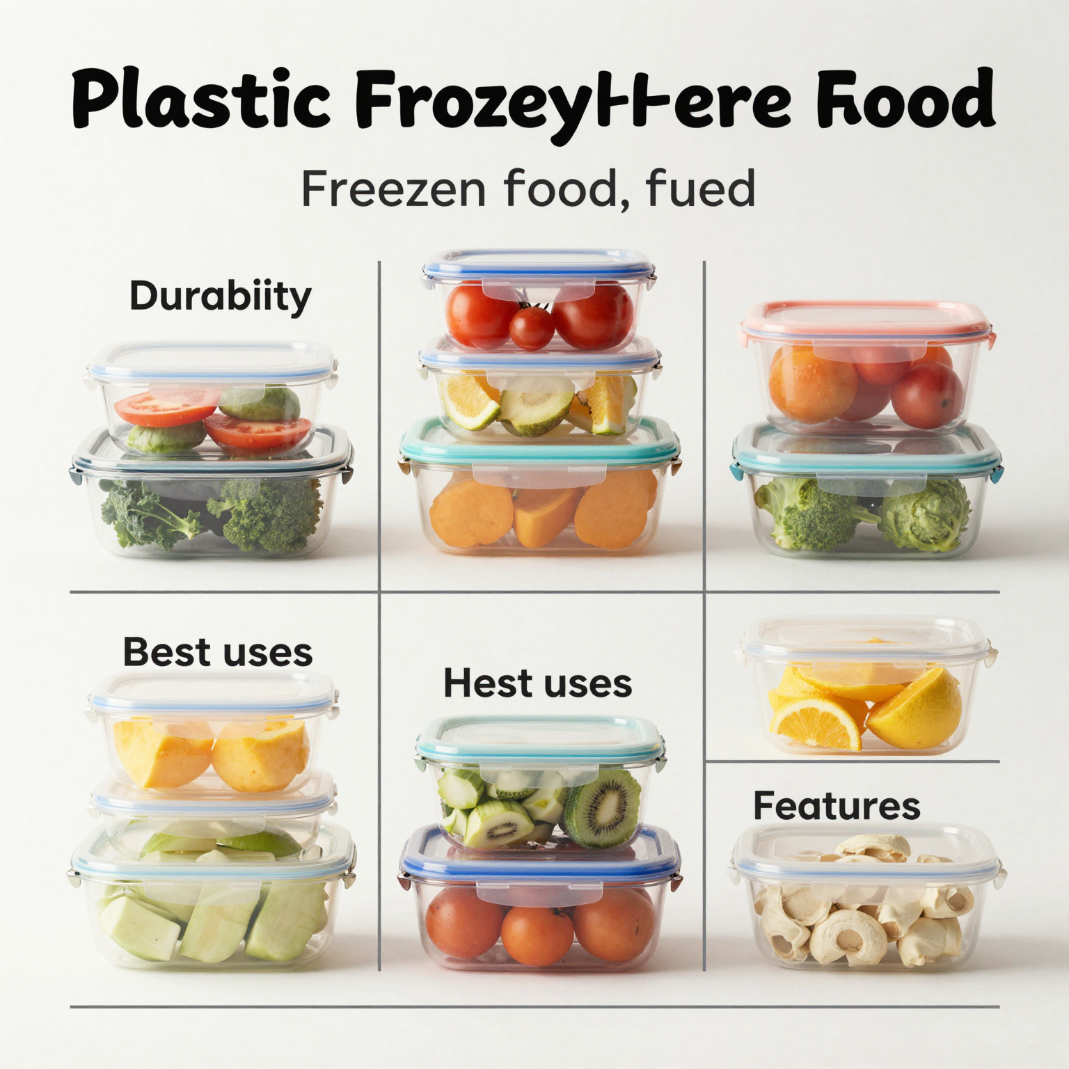Table comparing types of plastic containers for freezing food