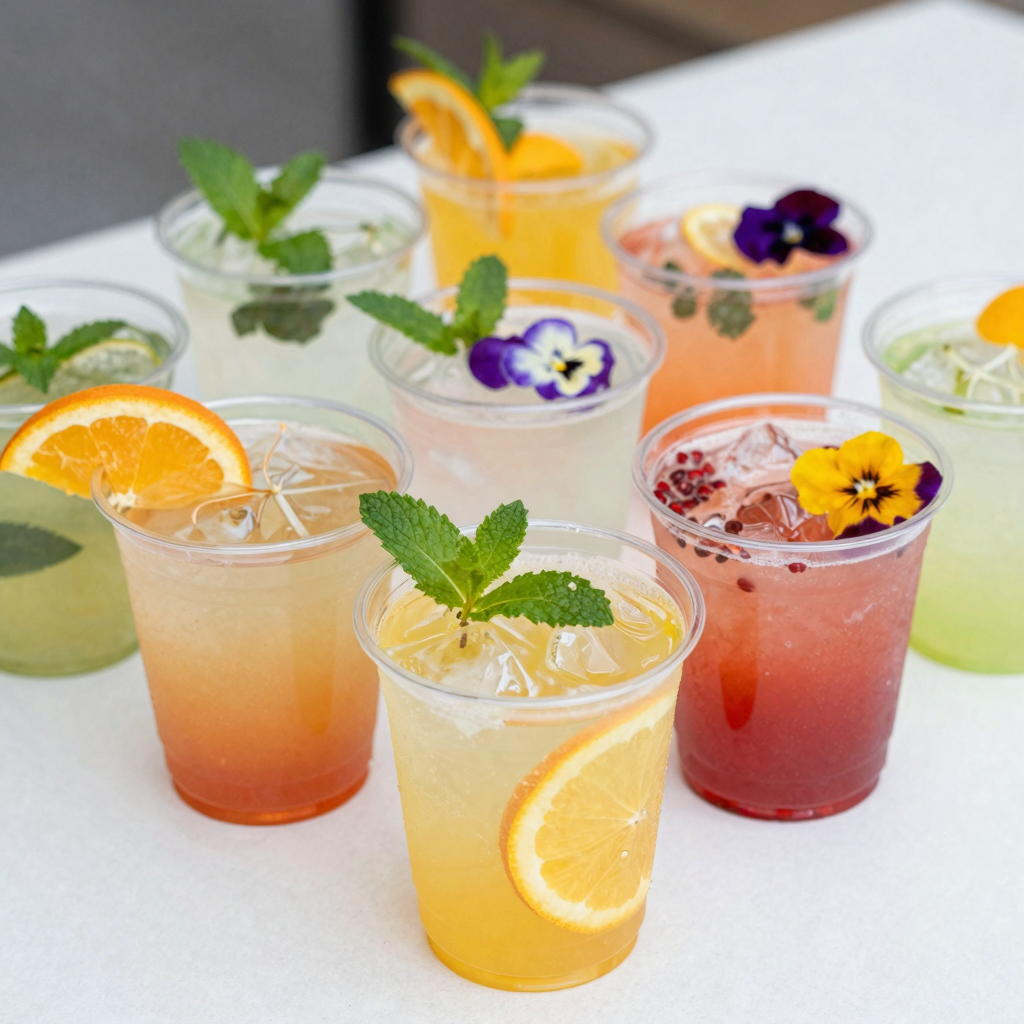 Beverages in Clear Plastic Cups