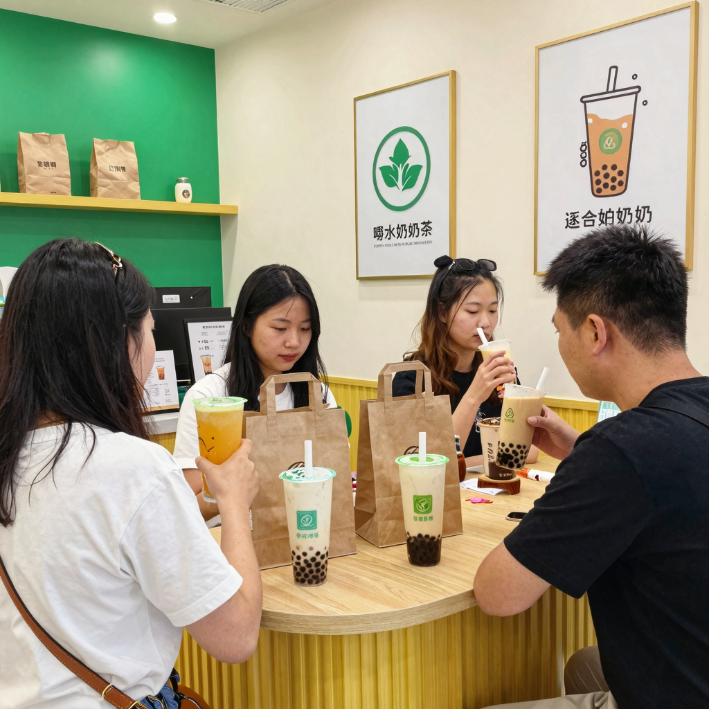 Bubble tea shop with recycled packaging