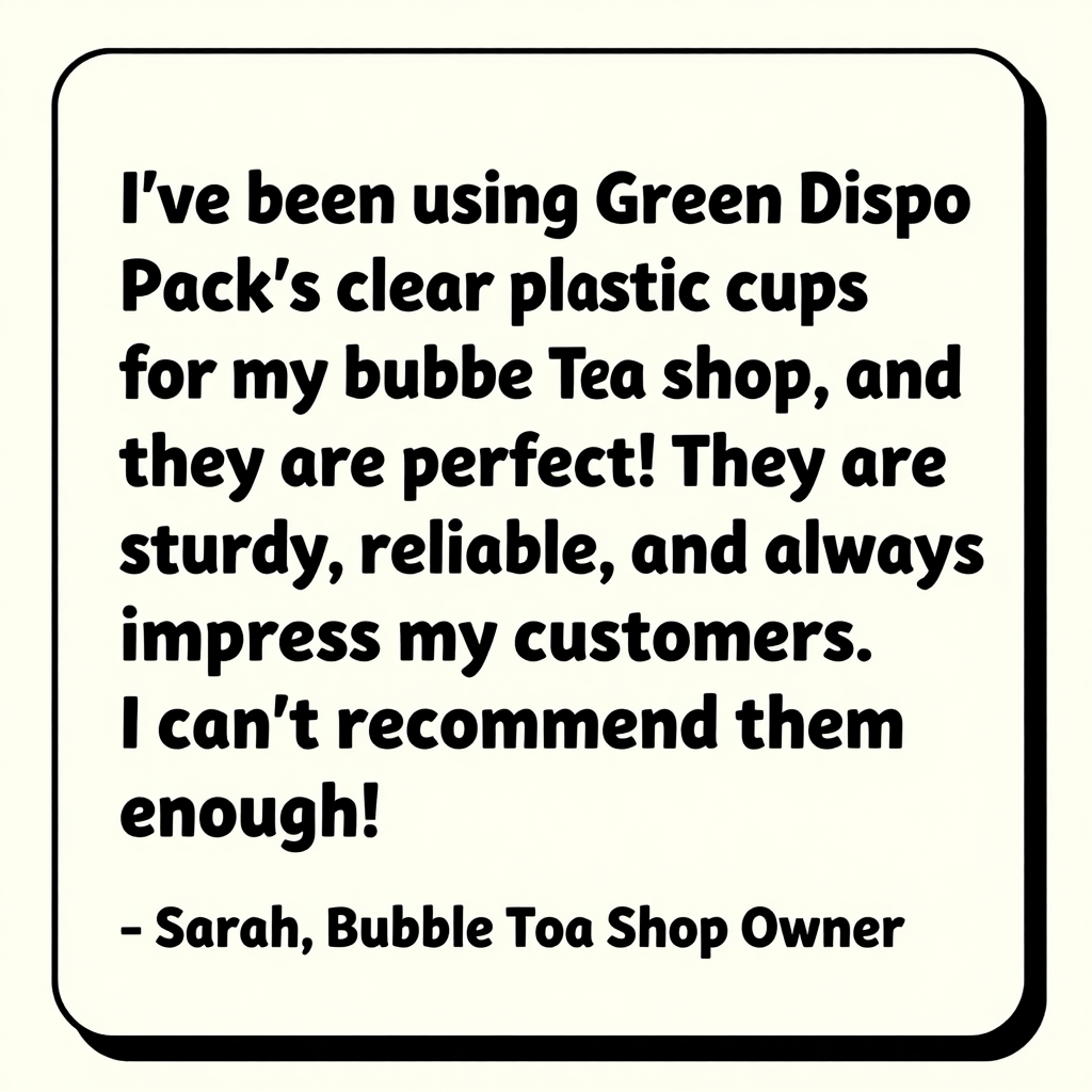 Customer testimonial box praising quality of disposable tableware