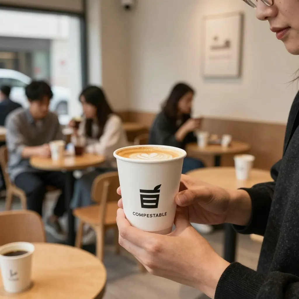 Compostable Cup in Cafe Setting