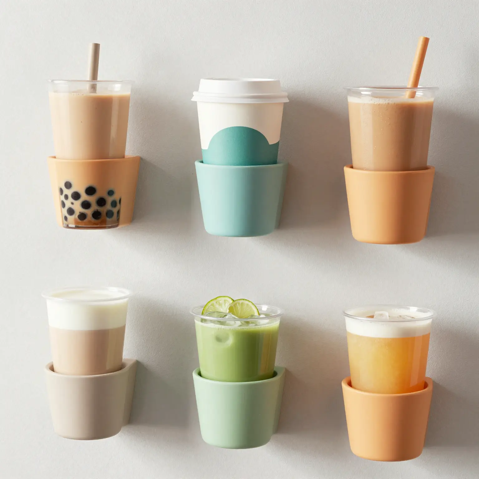 A visually appealing image showcasing a variety of cup holder designs suitable for different types of beverages.
