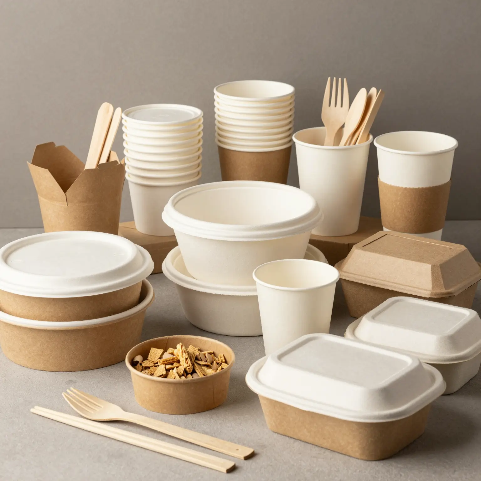 Variety of Disposable Tableware for Food Delivery
