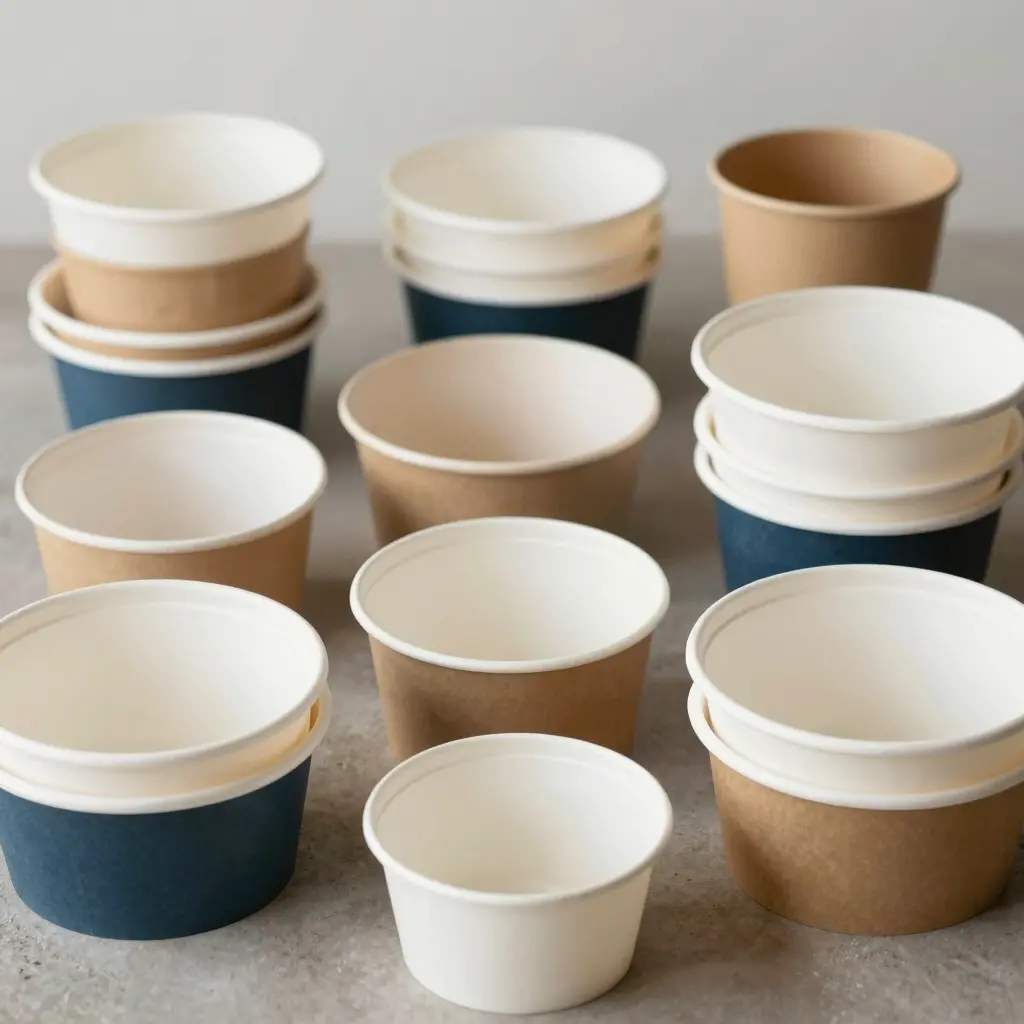 A variety of disposable bowls suitable for food service