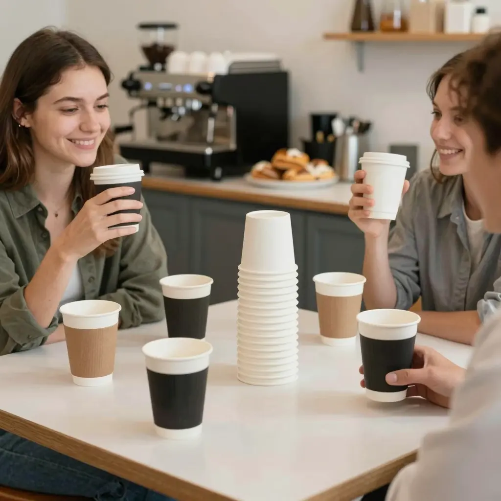Stylish Cafe with Disposable Paper Cups
