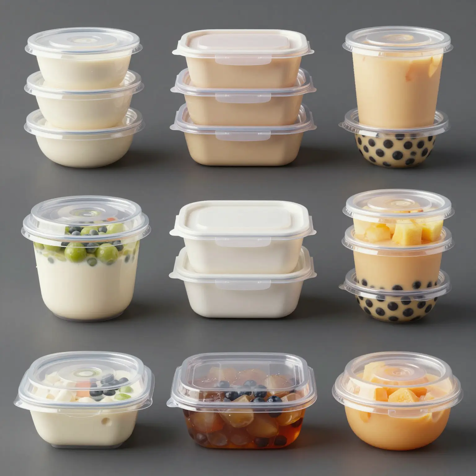 Various plastic food container designs suitable for beverage and food service industries
