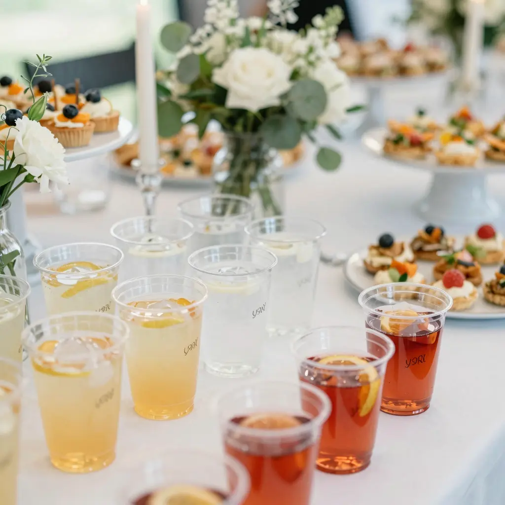 An elegant event setup featuring y9rl clear plastic cups