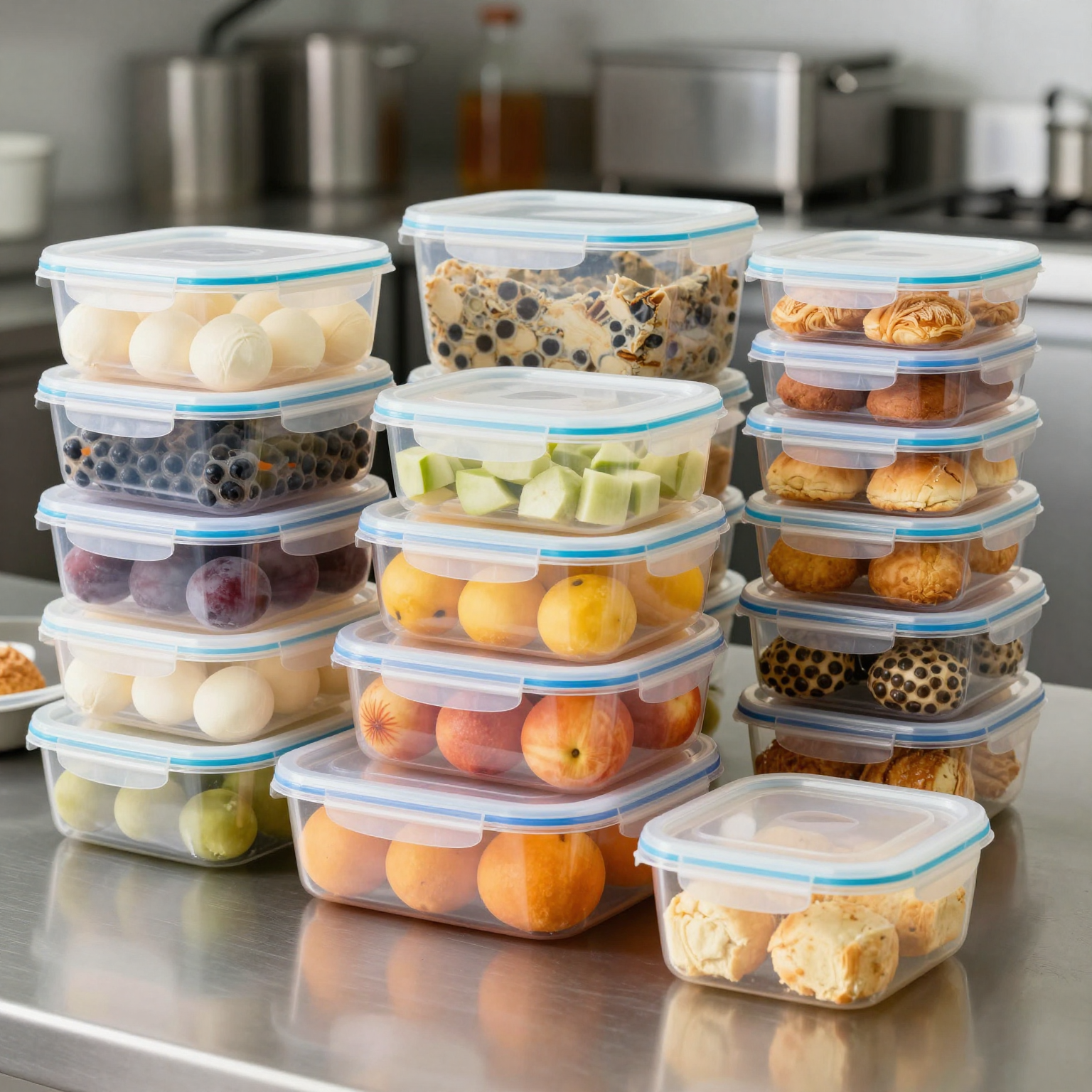 Zip Loc XL hard plastic food containers in a commercial kitchen