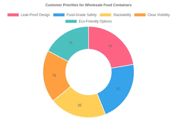 Chart showing customer priority percentages for 5 key features of wholesale food containers