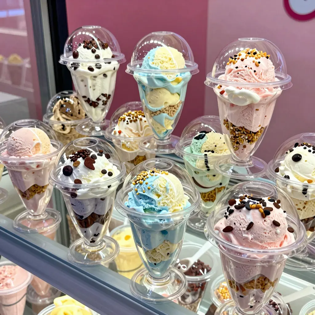 Clear plastic sundae cups with lids