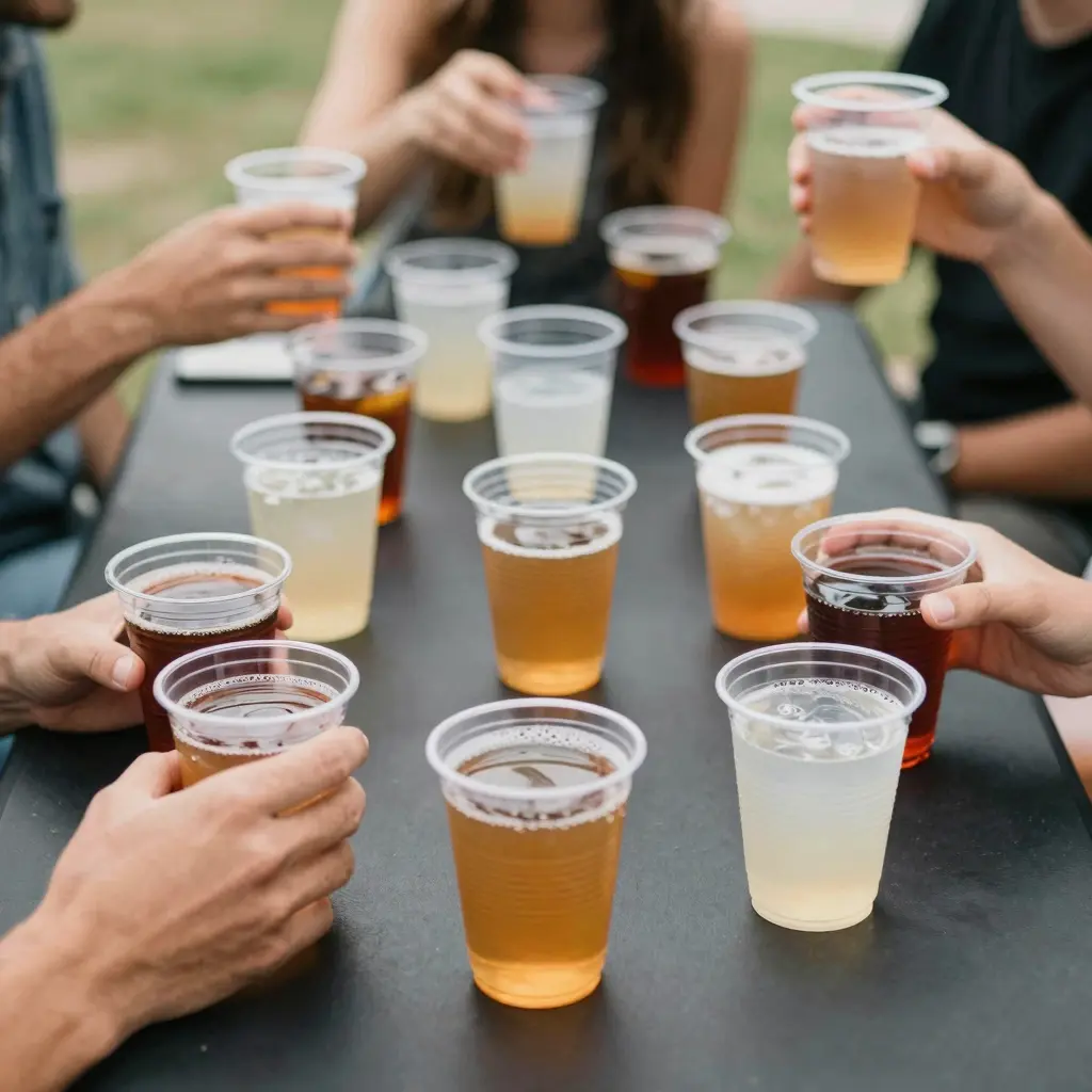 9oz disposable clear plastic cups in use