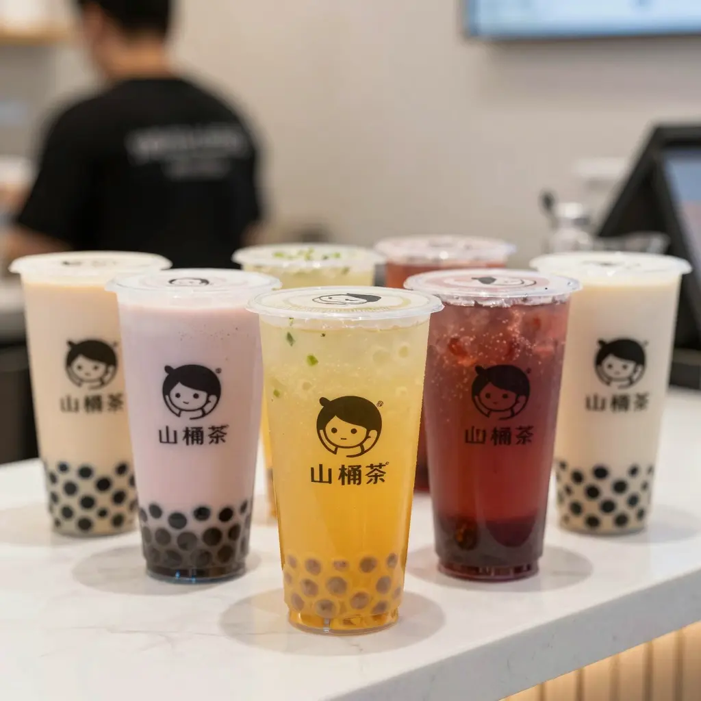 Clear Plastic Cups in Bubble Tea Shop