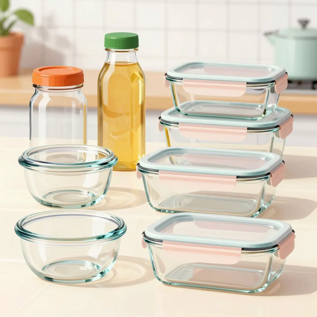 Various types of glass food storage containers