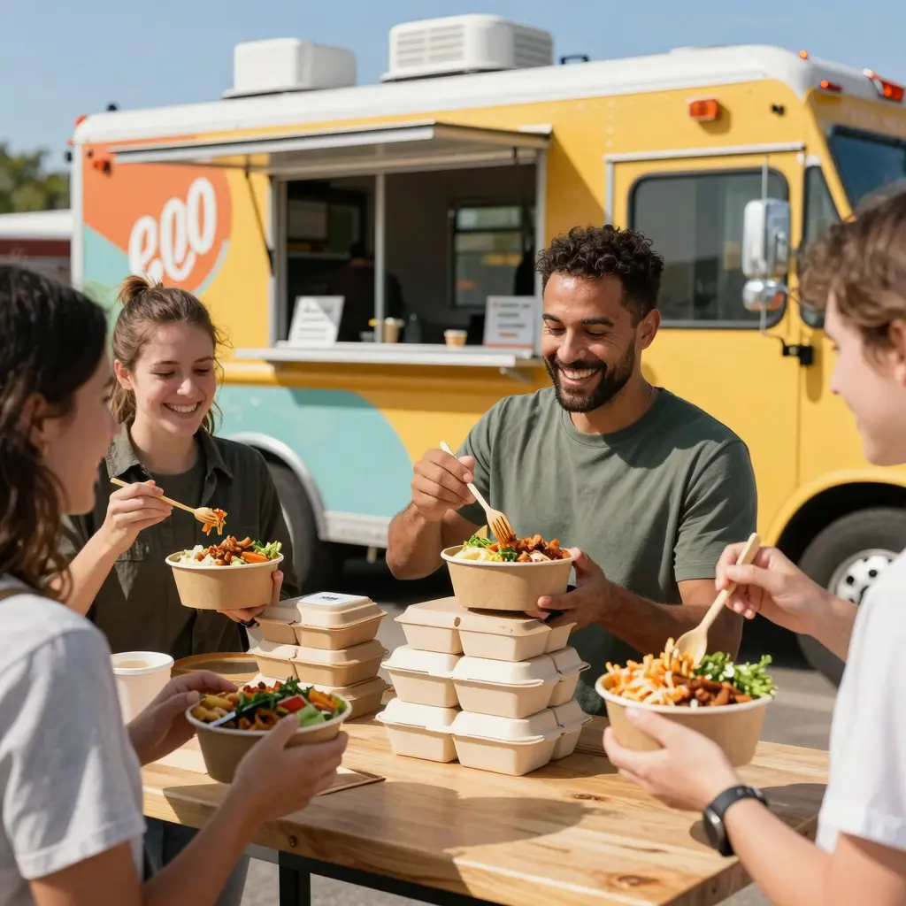 Kraft Paper Food Containers in Use