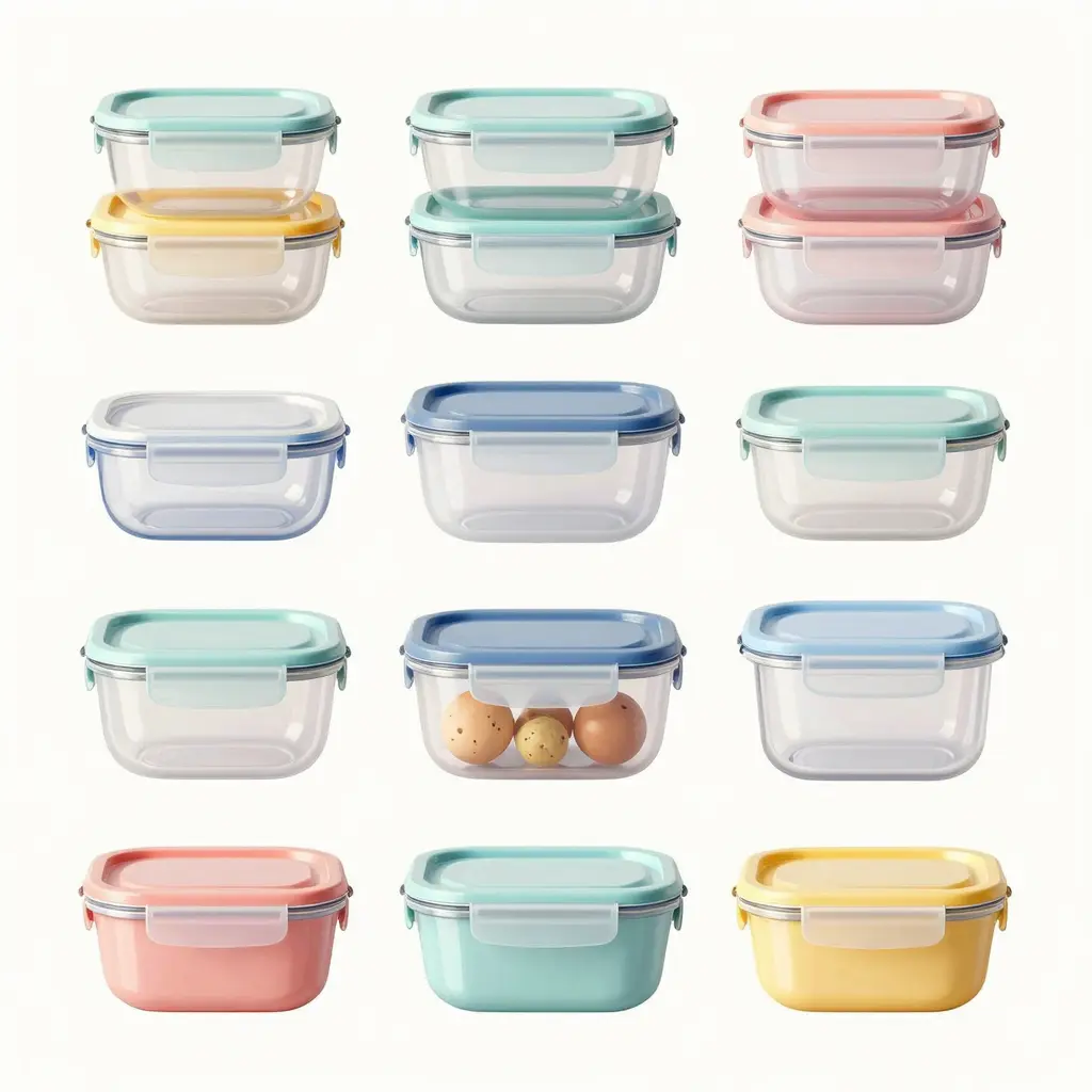 Various styles of plastic food storage containers