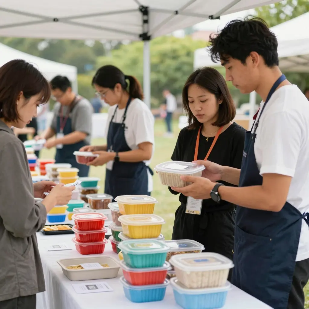 Event planners showcasing plastic packaging solutions