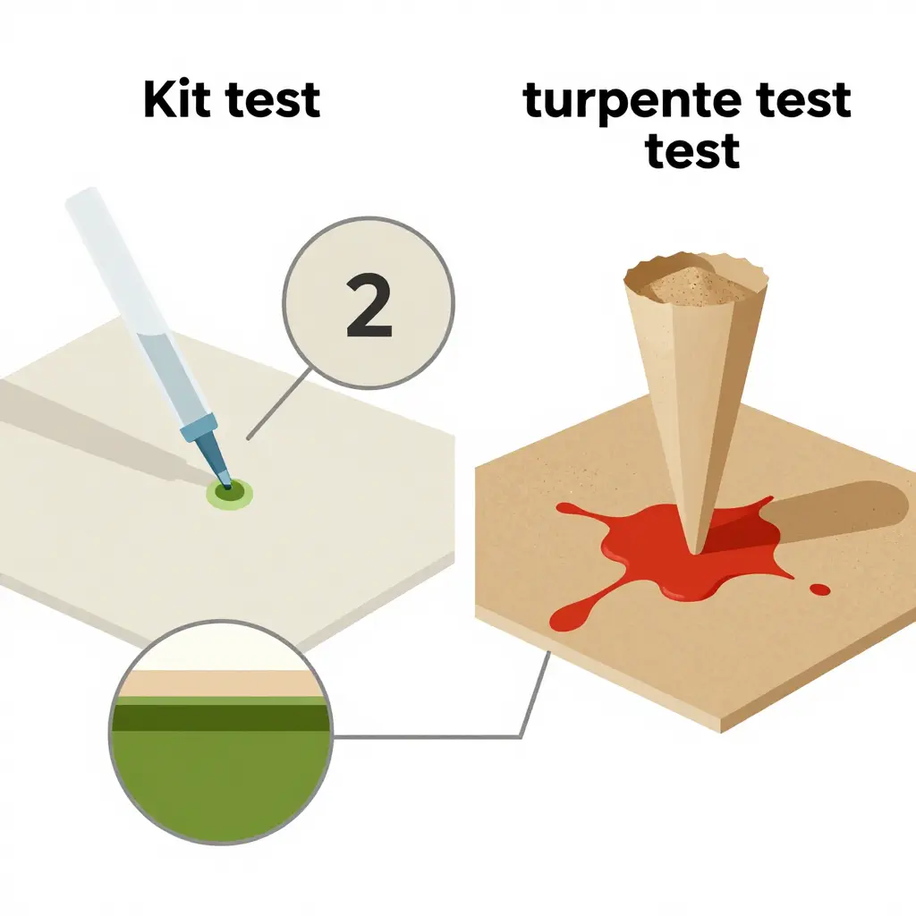 Diagram comparing the kit test and turpentine test setups on coated paperboard samples