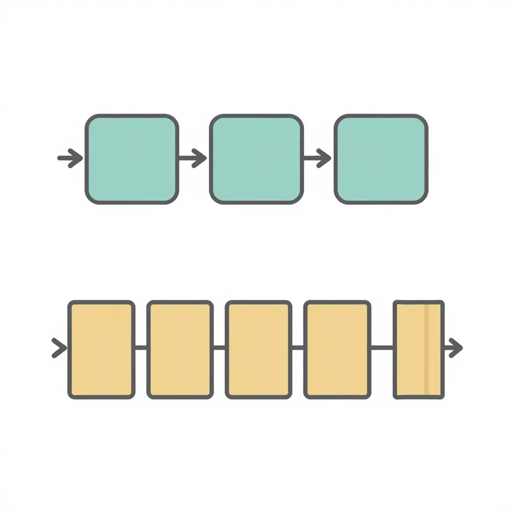 Flat 2D schematic showing two parallel supply chains: a short three-stage local stock path and a longer five-stage direct import path