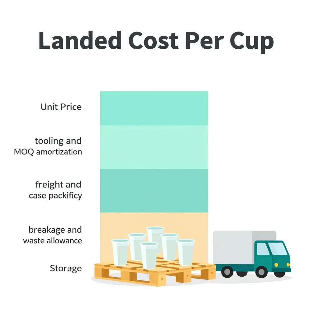 Infographic showing the five layers of landed cost per cup
