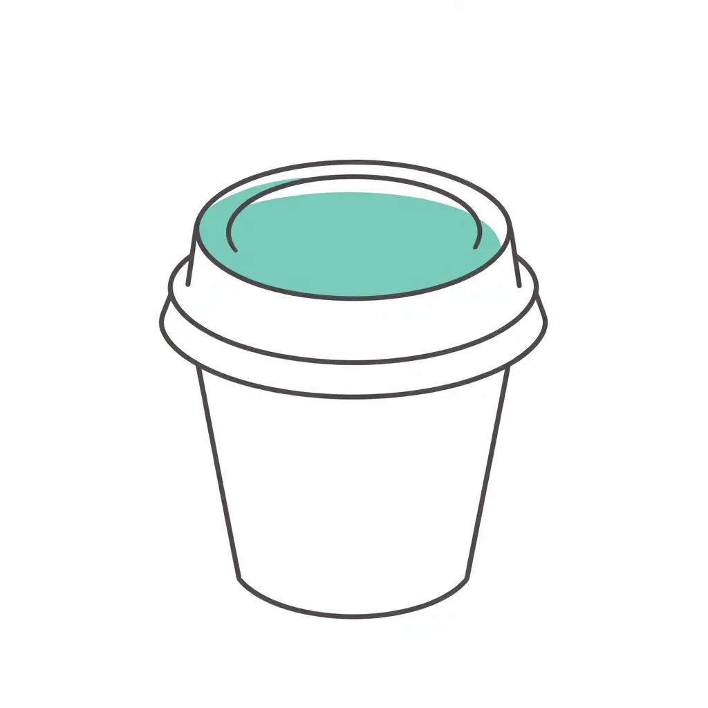Minimalist two-dimensional cross-section showing a paper lid correctly seated on a cup rim, with the lid skirt gripping the outside of the rolled rim edge and the inner plug ring pressing against the inside of the bead