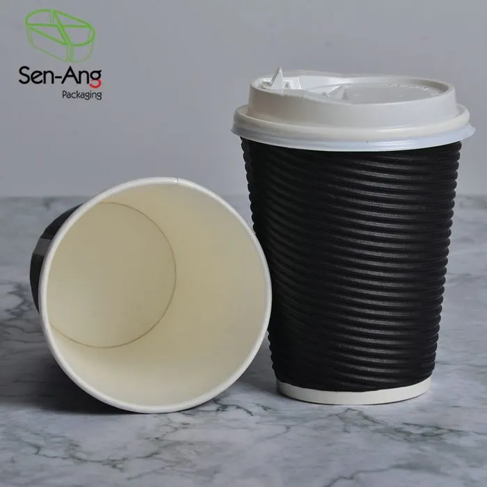 Eco Friendly Corrugated Ripple Wall Paper Coffee Cup with Lid