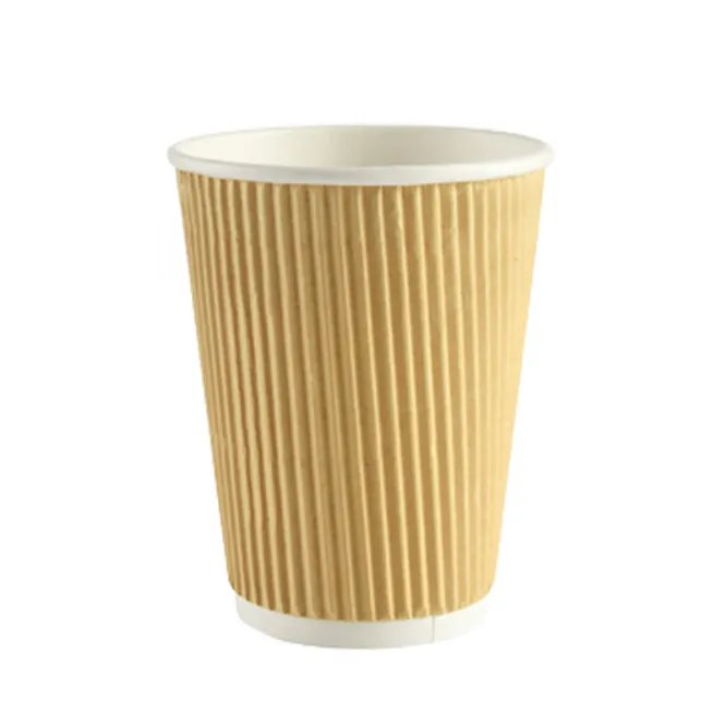 Custom Disposable Double Wall Ripple Wall Paper Cup with Lid
