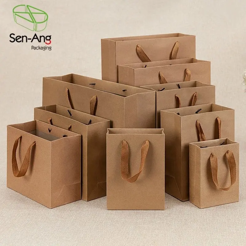 Custom Logo Kraft Square Bottom Paper Gift Bag with Handles