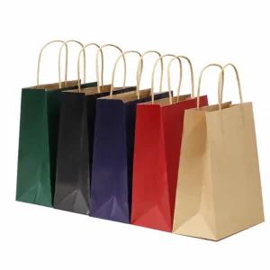 Custom Logo Kraft Food Paper Bag Colored Paper Bag with Handles