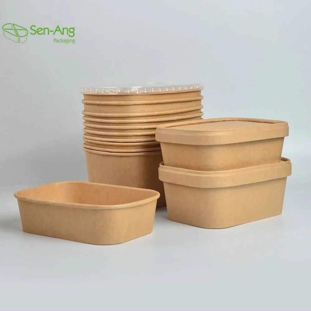 Salad Bowl with Lid Takeaway Packaging 1100ml Kraft Paper Bowl