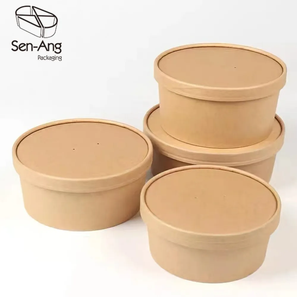 Disposable Salad Bowl Best Price Rectangle with Lid Kraft Paper Soup Bowl