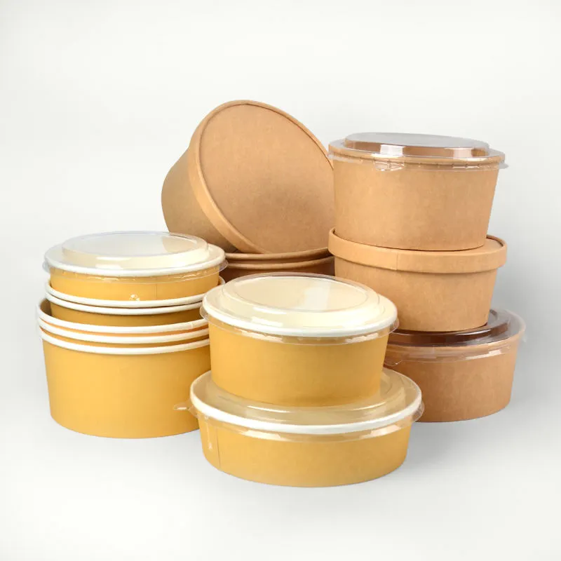 Biodegradable Take Away Salad Fast Packaging Kraft Paper Bowl