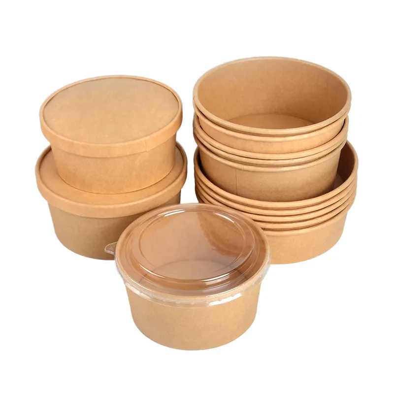 Disposable 1000ml Noodle Soup Salad Bowl Kraft Paper Serving Bowl with Lid