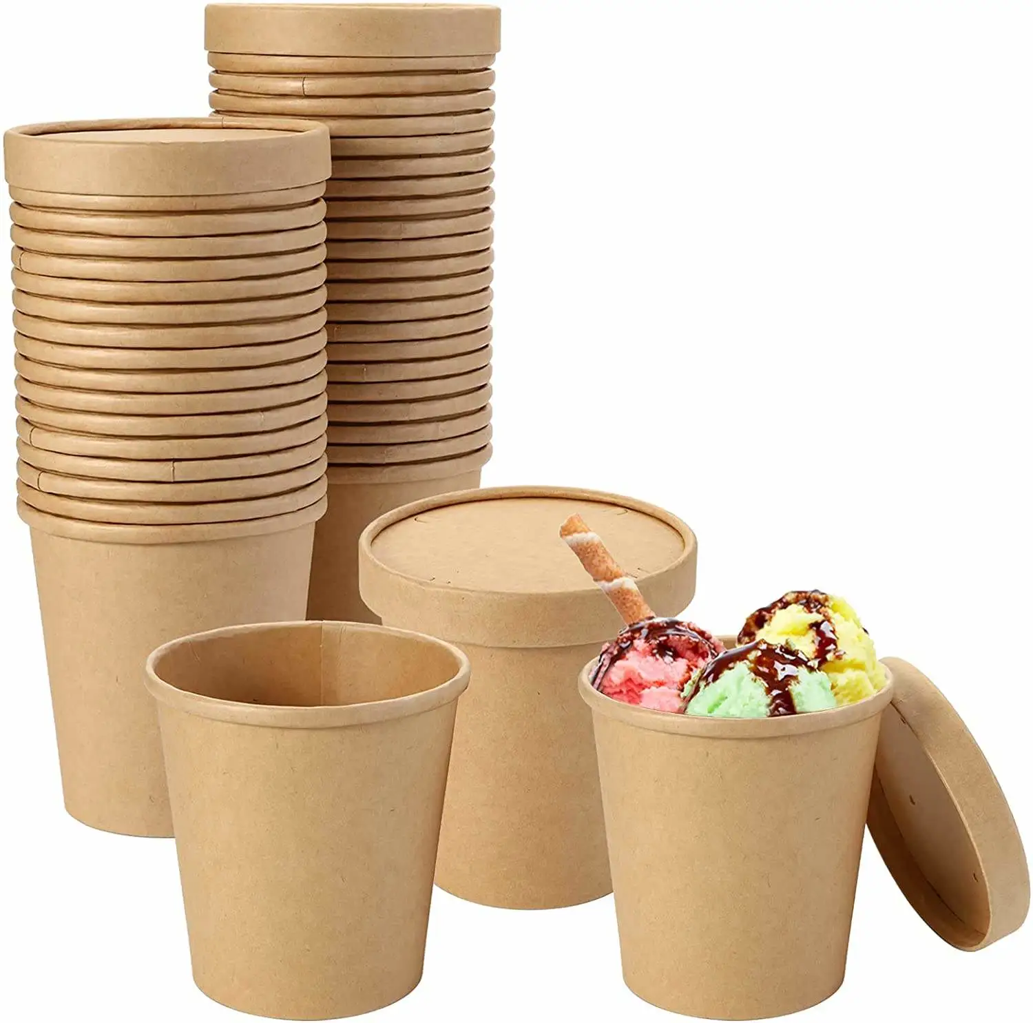 Customizd Soup Container Kraft Paper Noodle Cup Hot Soup Bowls with Lids
