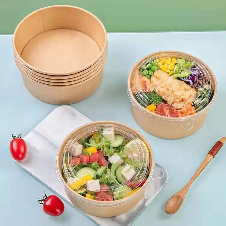 Customized Microwave Heated Enlarged Round Bowl Kraft Paper Salad Bowl