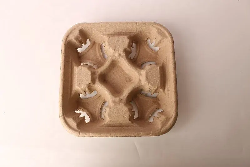 Customized Takeaway Hot Coffee Cup Carrier Sugarcane Pulp Cup Holder - Image 3