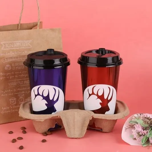 Customized Takeaway Hot Coffee Cup Carrier Sugarcane Pulp Cup Holder - Image 4