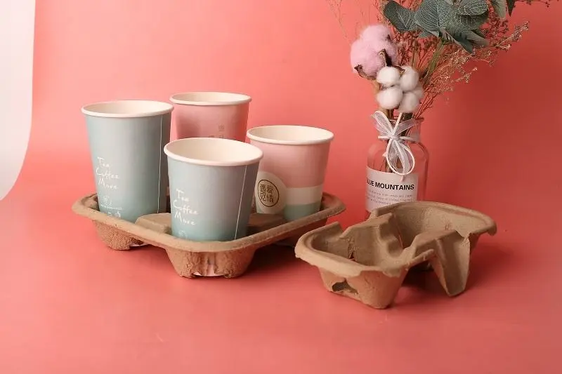Customized Takeaway Hot Coffee Cup Carrier Sugarcane Pulp Cup Holder - Image 6