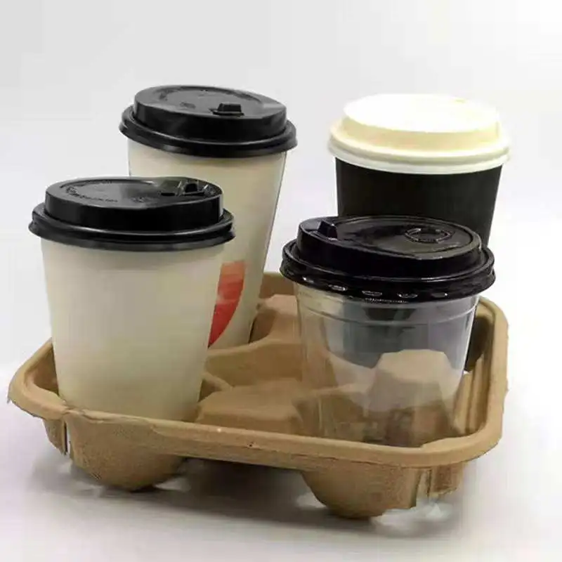 Disposable 2 4 Coffee Drink Sugarcane Pulp Cup Carrier Holder Tray - Image 5