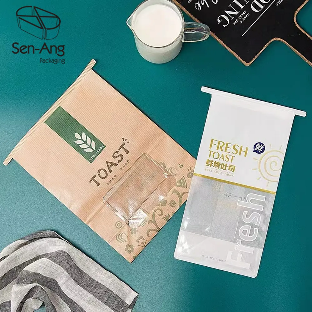 Disposable White Handle Food Grade Party Kraft Paper Bread Bag