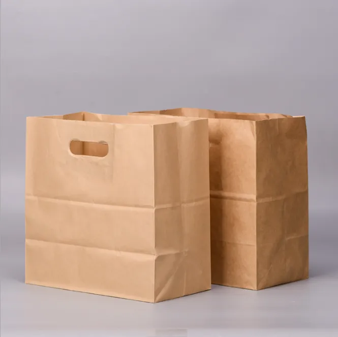 Food Grade Flat Kraft Handle Paper Cookie Cake Bread Bag